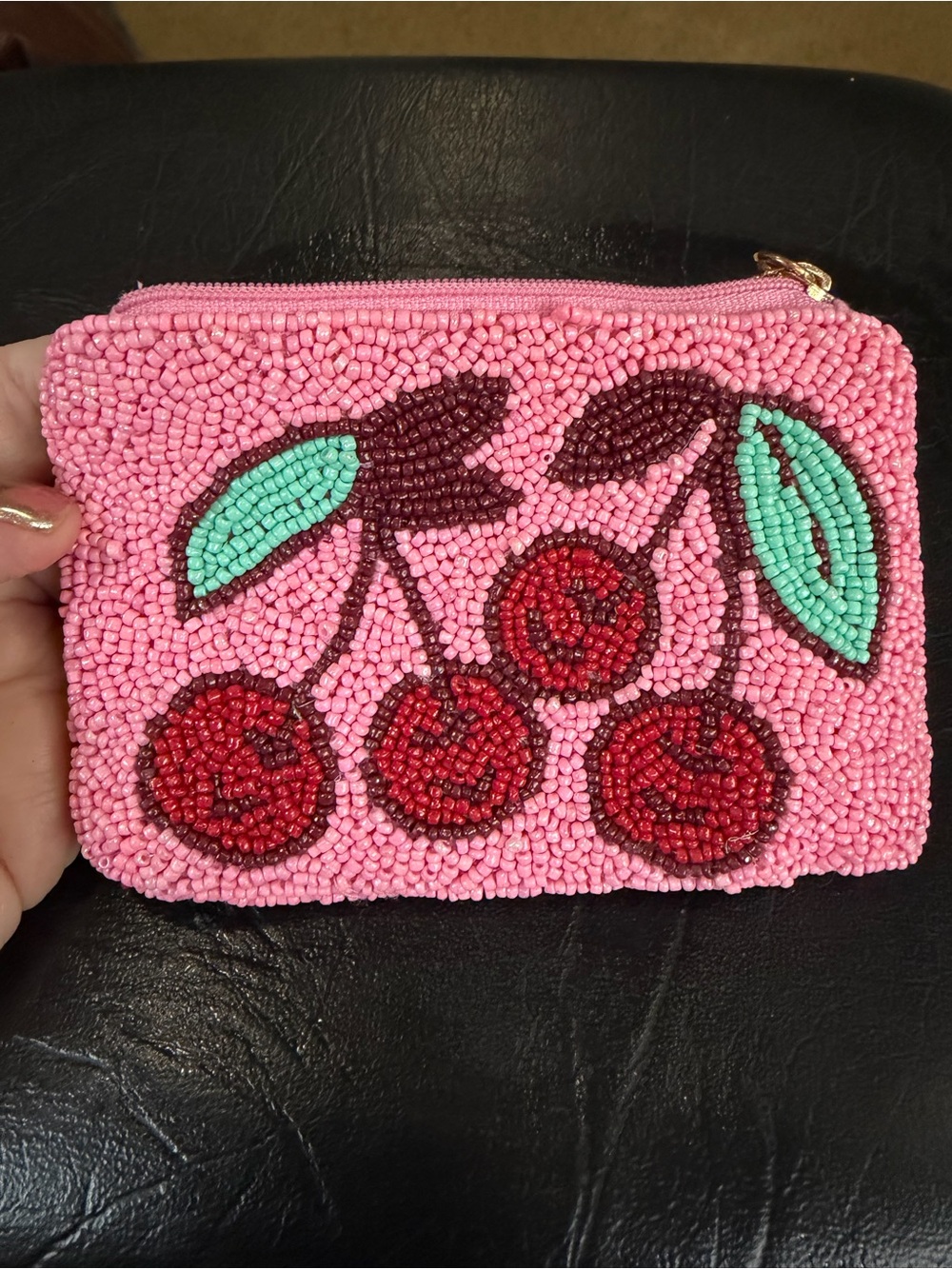 Pink Beaded Cherry Coin Purse - Women Accessories